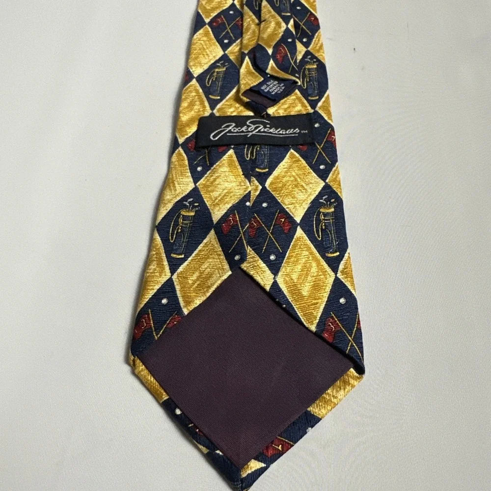 Vintage Jack Nicklaus Golf Novelty Silk Tie Argyle Country Club Preppy Golfer